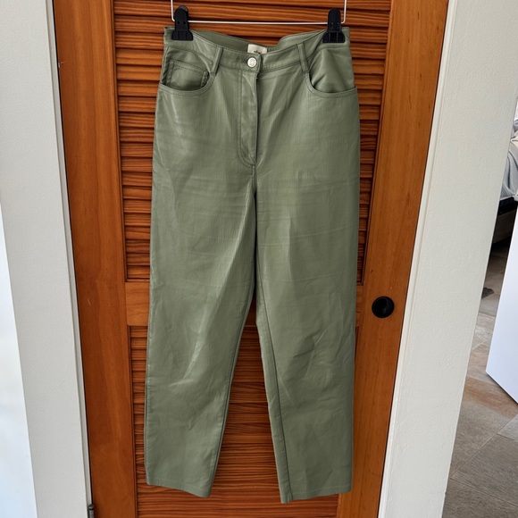 Wilfred Pants - ARITZIA Vegan Leather Wilfred Olive Green High-Rise Straight Leg Pants